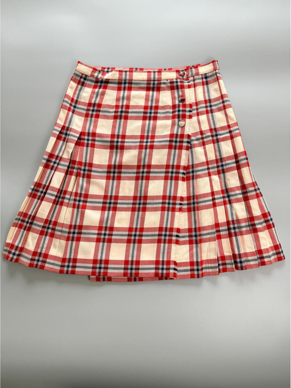 Vintage Plaid Wrap Skirt Made in Canada,‎ Red Cream Tartan Skirt, High Waisted L